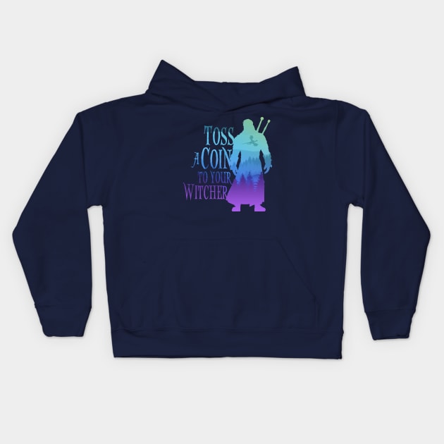 Toss a Coin to Your Witcher - blue silhouette Kids Hoodie by Rackham